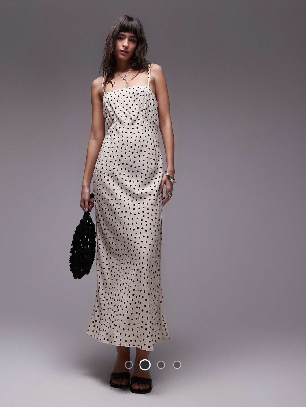 Top Shop Polka Dot Slip Maxi Dress - Cream/Black